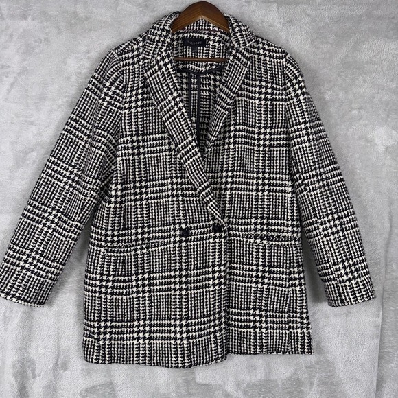 Talbots Jackets & Blazers - Talbots Women's Black & Off White Houndstooth Plaid Longer Coat Jacket Sz 14